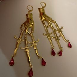 Dangle & Chandelier The Golden Hand & Dagger Earrings Gothic Statement WitchyDangle Kirs22
