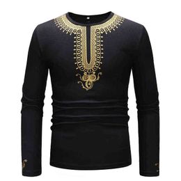 African Dashiki Print T Shirt Men 2022 Autumn New Long Sleeve African Clothes Slim Fit Streetwear Casual African Clothing XXL L220704