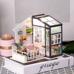 Robotime DIY Wooden Miniature Dollhouse Happy Camper Handmade Doll House Jimmy Studio With Furnitures Toys For Children Gift