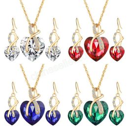 Heart-shaped artificial Austrian crystal for wedding dinner necklaces earring Jewellery set fashion women gift Earrings & Necklace