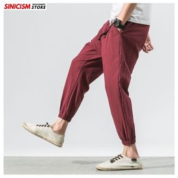 Sinicism Store Men Cotton Linen Summer Casual Pants Mens Loose AnkleLength Trousers Male Oversize Chinese Style 5XL 201112