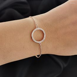 Link Chain KIOOZOL Micro Inlaid Crystal Tiny Circle Simple Bracelet Rose Gold Silver Color For Women Party Beach Jewelry ZD1 KO1 Inte22Link