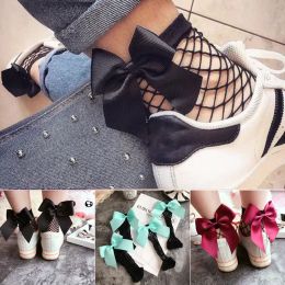 Fishnet Ankle High Socks Bow Tie Fashion women Girls Heel Big bow Mesh Lace socks