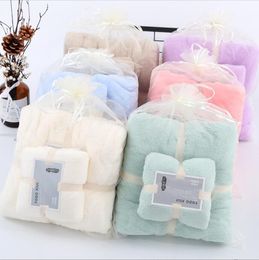 Coral Fleece Bath Towels Face Cloth Set Solid Color Soft Turbans High Density Good Quality Water Absorption Towel Body Wraps Bathroom Robes Retail Package LSK1968