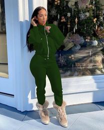 Women's Two Piece Pants 2022 Winter Set Front Zipper Jacket Coat And Long Sportsuit Matching Suit Tracksuit Clothes For Women Outfit