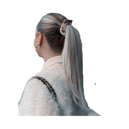 Grey Pony Tail Hair-Extensions Real Human Hair Double Weft Ponytails Blonde Hairpiece 20inch Wrap Around Ponytail Extensions Silver Grey 120g