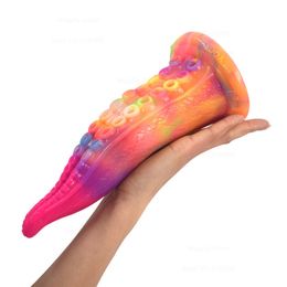 Luminous Dildo Colourful Silicone Tongue Octopus Penis Masturbation Device Anal Plug sexy Toys For Women Men Prostate Massager