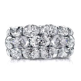 Choucong Brand 2022 Wedding Rings Top Sell Luxury Jewelry 925 Sterling Silver Fill Three Rows Oval Cut White Topaz CZ Diamond Gemstones Women Engagement Band Ring