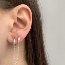 Hoop & Huggie Gold Silver Colour Double Piercing CZ Earings For Women Fashion Circle Ear Cuff Retractable Tassel Earring JewelryHoop