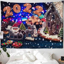 2022 Santa Painting Tapestrynew Year Gift Wall Hanging Beautiful Kawaii Family Living Room Decor J220804