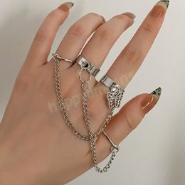 Hiphop Chain Rings Multi-layer Open Finger Ring Set Alloy Man Rings for Women Butterfly Party Gift Jewellery