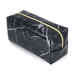 Cosmetic Bags & Cases Ins Square Travel Makeup Black Marbling PU Leather Bag Portable Organiser Case Zipper PouchCosmetic