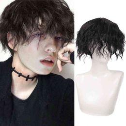 Men Hair Synthetic Ailiade Short Curly Wig Heat Resistant Black Brown Cosplay Halloween Party for Daily False 0527