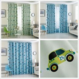 Curtain & Drapes Kids Blackout Bedroom Curtains With Car Print JinyaHome Blue Green Polyester Fabric Grommet Top Living Room Window Treatmen