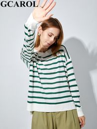 GCAROL Women Colour Spliced Stripes Sweater Drop Shoulder Loose Elegant Knit Pullover Soft Stretch Spring Autumn Winter Jumper 220815