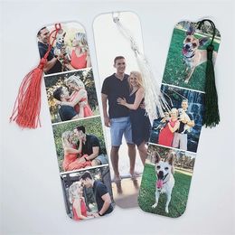 Personalised Chic Colour Tassel Bookmark Custom Po Text Double Sided Bookmarks Collage Book Accessories Creative Memorial Gift 220711