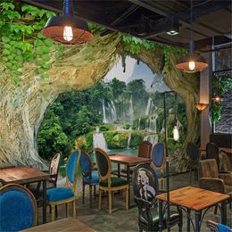 3d Photo Wallpaper Nature Big Tree Space Wall Mural 3D Three-dimensional Waterfall Landscape Mural Wallpaper