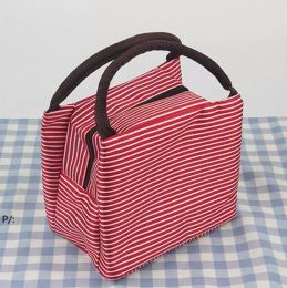 8styles Striped Lunch Bag Protable Thermal Insulated Campus Food Bags Pouch Tote Waterproof Picnic Storage Box Containers