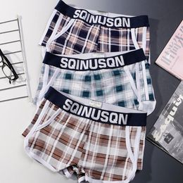 Underpants Fashion Boxershorts Men Plaid Print Boxer Home Comfortable Breathable Pocket Shorts Panties Briefs Men's Swimming TrunksUnder