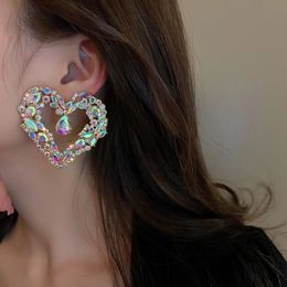 Dangle & Chandelier Vintage Hyperbole Geometric Heart Stud Earrings Women Full Colour Zircon Crystal Large Earrings Banquet Jewellery