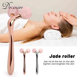 3D Face Massage Roller Rose Quartz r Lift Thin Wrinkles Remove Jade for Slimming Tool220429