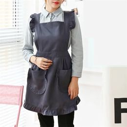 Brief Nordic Wind Apron Florist Cotton Linen Pleated Skirt lady kitchen Apron dress For Cooking Baking Restaurant Pinafore 201007