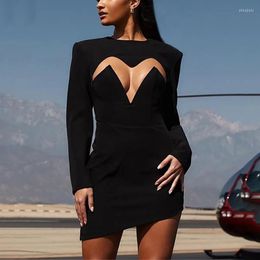 Casual Dresses Elegant Long Sleeve 2022 Spring Cut Out Mini Dress Outfits For Women Sexy Club Party Black Bodycon Clothes