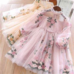 Embroidery Flower Elegant Kids Princess Dresses for Girls Spring&Autumn Long Sleeve Children Wedding Party Gowns Baby Vestidos G220518