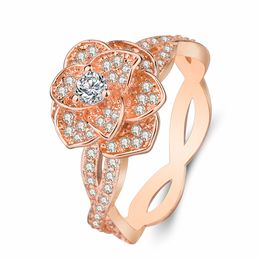 Rose Gold Silver Crystal Flower Ring Fashion Vintage Natural Zircon Ring for Women Gift Daily Fine Jewellery