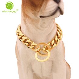 15mm de aço inoxidável colarinho de cães de ouro designer de luxo de luxo Durável Corrente P para cães grandes Doberman Pitbull Rottweiler 220629
