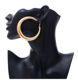 Trendy Big Hoop Earrings 18K Gold Plated 2.5inch Elegant Larger Size DJ Nightclub Fashion Costume Women Earrings Jewelry