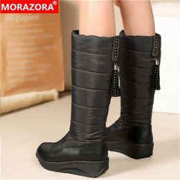 MORAZORA Plus size 3544 New snow boot platform mid calf boots thick fur tassel winter boots ladies shoes Y200915