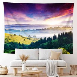 Mountain Plateau And Lawn Landscape Wall Rug Bohemian Living Room Canvas Rugs Bedroom Decoration For J220804