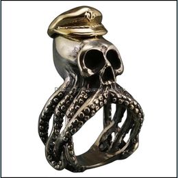 -Anneaux de bande Jewelry Gothic Retro Horror Pirate Octopus Skl Punk Style Accessoires d'anneaux animaux en acier inoxydable de haute qualité Livraison 2021