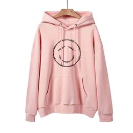 Autumn and Winter Women's Smiling Face Print Hooded Pullover Thin Terry Men's Sweater