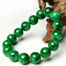 12mm Natural Round Green Jade Jadeite Gemstone Beads Bangle Bracelet 7.5" AAA