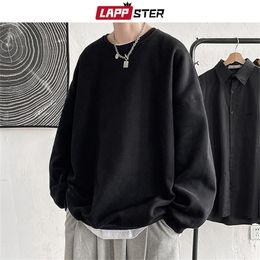 LAPPSTER Men Colorfuls Black Solid Hoodies Mens Oversized Japanese Streetwear Sweatshirts Man Harajuku Crewneck Hoodie 5XL 220816