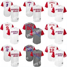 New 2017 Puerto Rico World Baseball Classic WBC Jersey 1 Carlos Correa 4 Yadier Molina 9 Javier Baez 15 Carlos Beltr 12 FLindor Baseball Jerseys