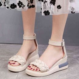 Women Summer Wedge Heel Sandals Platform Sandals Strap Open Toe Chunky Bottom Casual Shoes 2022 Gold Silver Pink Sandals Y220421
