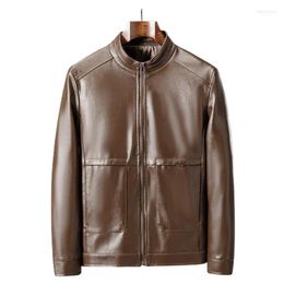Men's Jackets Motorcycle Jacket Men Zipper Closure Stand Collar Faux Leather Solid Color Slim Outwear 2022