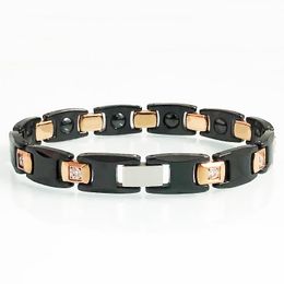 Link Chain Couple Black Ceramic Bracelet Women's Energy Magnetic Wristband Rose Gold Crystal Inlay Men's Jewellery Homme Armband Lover