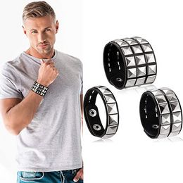 New Unique 1/2/3 Row Cuspidal Spikes Rivet Stud Wide Cuff Leather Punk Gothic Rock Unisex Bangle Bracelet Men Jewellery