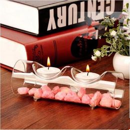 Candle Holders Candlelight Dinner Romance Two Holes Glass Holder Home Decoration Wedding Event Decorative Props Friend Gift