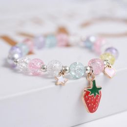 Beaded Strands 2022 Korean Sweet Colorful Crystal Flower Bracelet Handmade Woven Clear Bead Wristlet For Women Girls Party Jewelry Fawn22