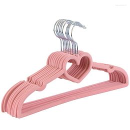 Hangers & Racks 20pcs/lot 42cm Love Clothes Rack Heart-shaped Flocking Fabric Hanger Plastic Non-scratch Anti-slip Wardrobe