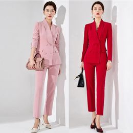 Women's Two Piece Pants Women S Office Suits Set Professional Female Business Lady Cosmetology Suit Plus Size Pink Rose Blazer Pant Designer