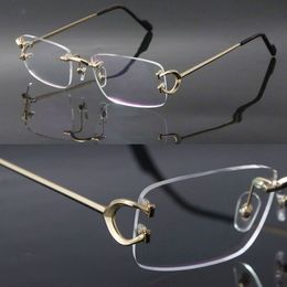 Latest C Decoration Rimless Metal Frames Myopic Eyewear Men Woman CT03440 Large Square Eyeglasses Male and Female 18K Gold Optical Size 54-18-145MM
