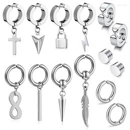 Clip-on & Screw Back Pcs Men's Earrings Stainless Steel Fake Cross Pendant Silver SetClip-on Odet22