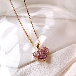 S3063 Fashion Jewellery Crystal Pink Heart Pendant Necklace for Women Choker Necklace Earrings