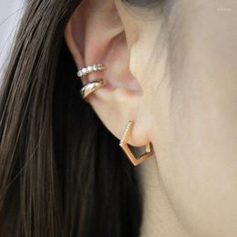 Small Tiny Rhinestone Pentagon Hoops Earring 925 Silver For Women Geometry Sleep Huggie Hoop Earrings Gold Colour
